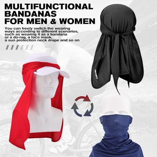 Bandanas Skull Cap for Men Women 3-in-1 Breathable Helmet Liner Neck Widening UV Sun Protection Neck Drape Do Rag Cycling Cap