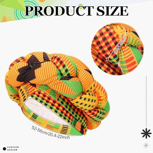 XEPST African Turban Head Wraps Big Braid Cross Turban Hat for Women, Printed Head Wrap Pre-Tied Stretchy Soft Fashion Headwear for Women, Yellow
