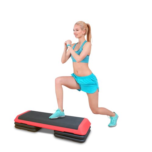 Nirvaer Adjustable Aerobic Step Workout Platform with 4 Risers, Durable Non-Slip Design, Lightweight for Home Fitness, Red and Black