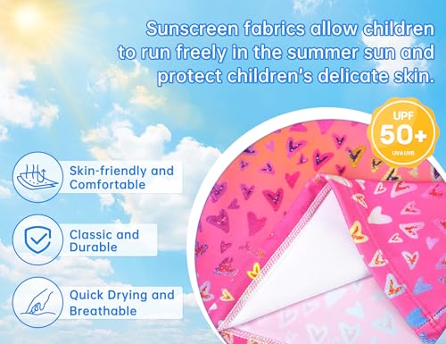 Kids Girls Tankini Swimsuit UPF50+ Ruffle 2-Piece Bathing Suit for Ages 2-14, Pink Yellow, 7-8 Years