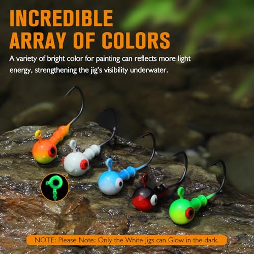 1/4oz Glow Fishing Jig Heads with 3D Eye - Crappie & Walleye Tackle 25pcs