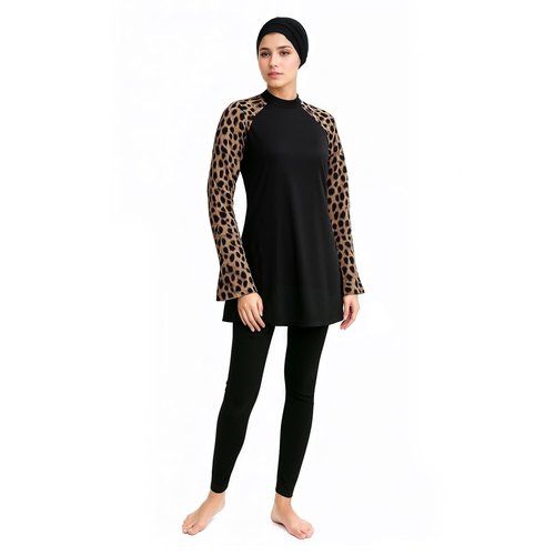 GZHOK Plus Size Muslim Swimsuits Long Sleeve Islamic Swimwear Full Coverage Swimsuits for Women 3 PCS Set Muslim Swimsuit Black