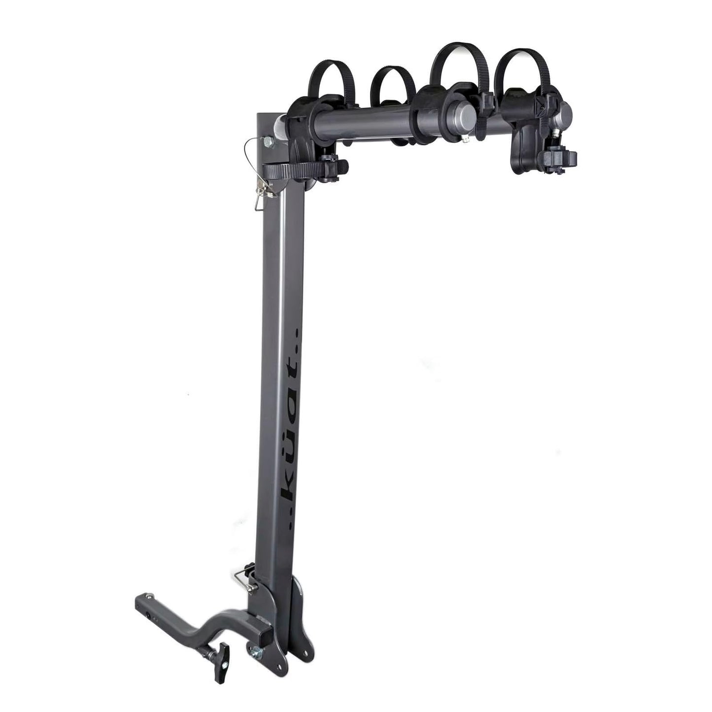 KUAT Beta Hitch-Mounted Bike Rack | Hanging-Style Durable Lightweight Aluminum Powder Coated Folding Tilting-Down Gray Bicycle Car Truck Transportation Hauling Rack | 2 Bike Capacity