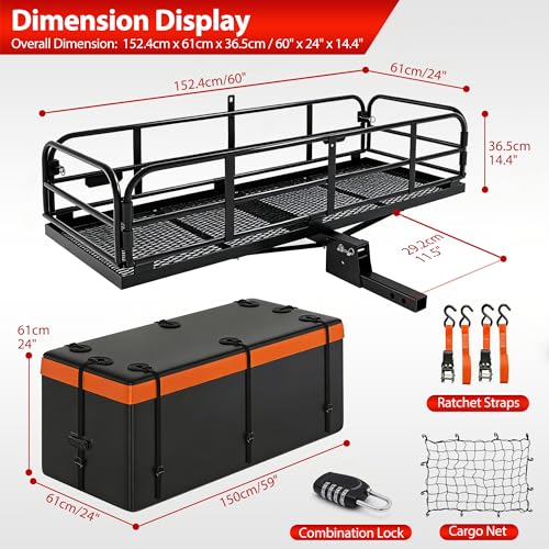 LOCKIETTA 14.4x24x60-Inch Folding Hitch Cargo Carrier Basket 500LBS Waterproof Rack