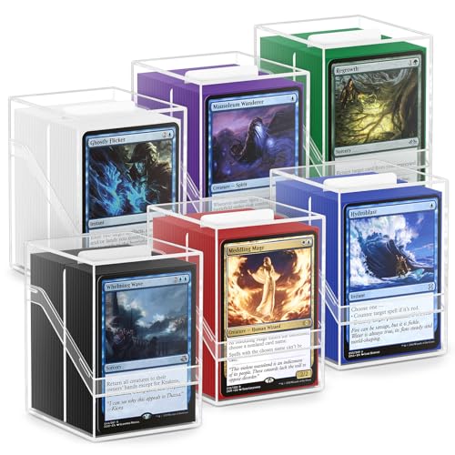 YSCare Card Deck Boxes Set with 6 Color Sleeves & 600 Card Sleeves - Clear Case & Dividers
