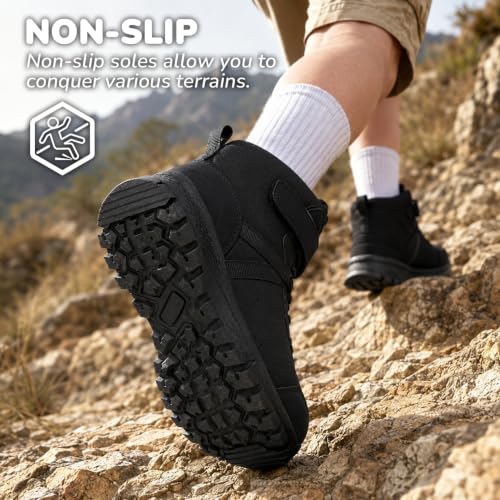 Kids Waterproof Non-Slip Hiking Boots for Girls and Boys - Midnight Black, Size 3 Big Kid