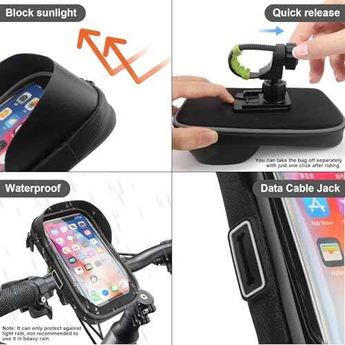 Bike Phone Handlebar Bag Holder Bike Phone Holder Waterproof Bike Bag with Sun-Visor Rain Cover, TPU Touch Screen, Handlebar Mount Bicycle Phone Front Frame Bag Bike Phone Mount for Bike