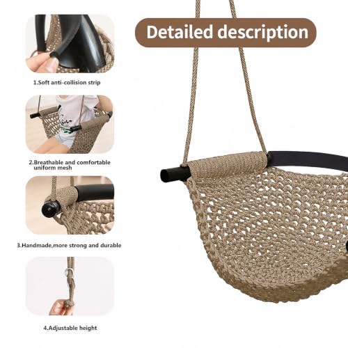 Hand-Knitting Toddler Swing Seat with Adjustable Ropes - Light Brown