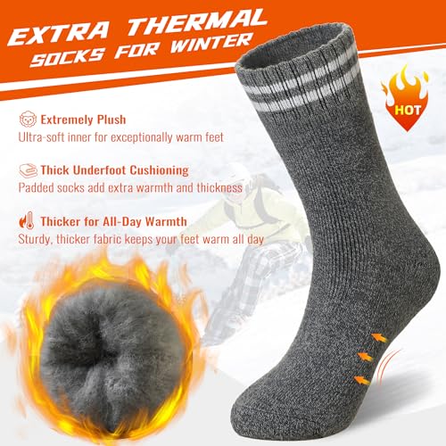 Thermal Ski Socks for Women - Extra Thick Insulated Winter Crew Socks with Variation Black, Khaki, Grey - 3 Pairs