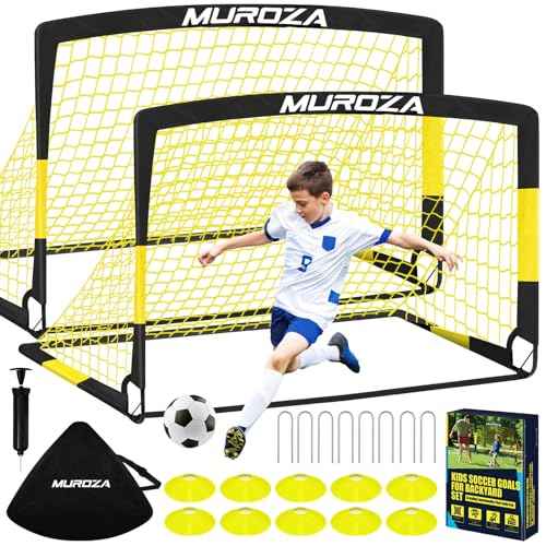Soccer Goal, Kids Soccer Goals for Backyard Set, 2 Pack of Portable Pop Up Soccer Net with Soccer Ball, Cones, Complete Training Equipment for Youth, Toddler Outdoor Sports Games