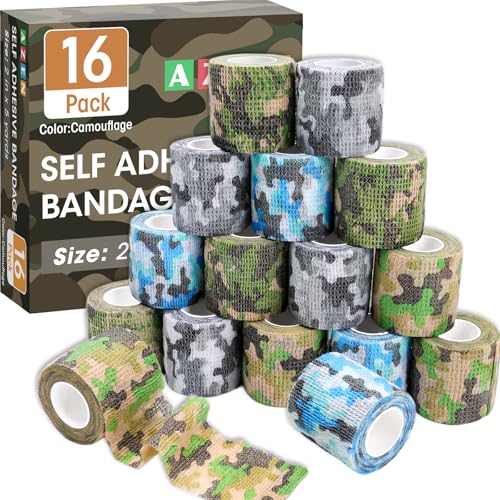 Camo Self Adhesive Bandage Wrap 16 Pack - 2 Inch x 5 Yards Elastic Cohesive Wrap for Sports, Wounds, Tattoos - Variation: Camo / 2IN - 16Pack