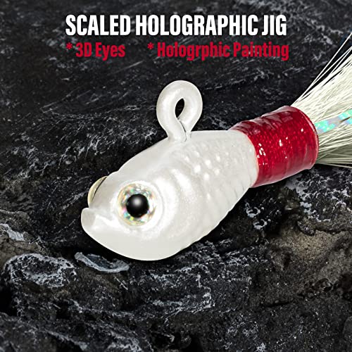 Saltwater Freshwater Bucktail Jig Lure Set - White 3 Pack 1/2 oz