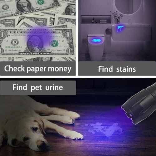 2 Pack LED Rechargeable Red Flashlight, LED Small 395 NM Black Flashlight with Memory Function, Super Bright Zoomable Red Light Black Lights Flashlights with USB C Charging for Camping Hiking Home