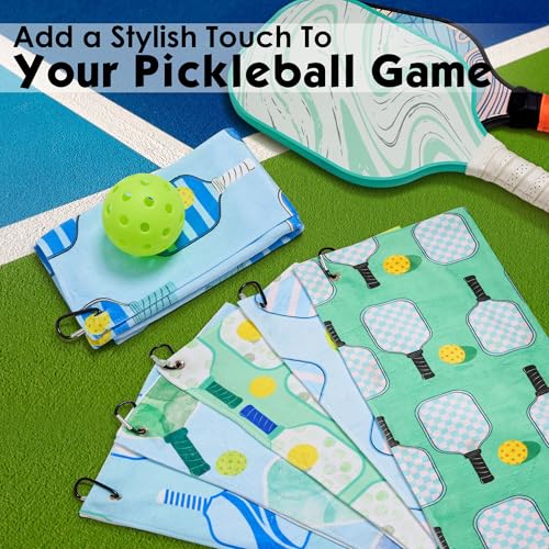 Turquoise Pickleball Towel Set - 6 Absorbent Fast Drying Hand Towels with Clip
