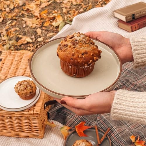 MORA Ceramic Flat Plates Set of 6-8 Neutrals - Microwave, Oven & Dishwasher Safe