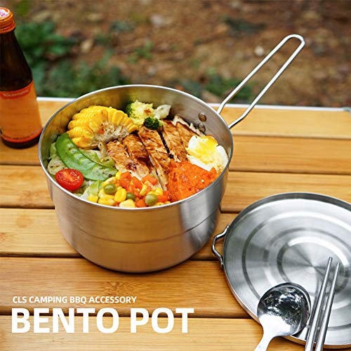 1.5L Stainless Steel Camping Pot with Lid & Folding Handle - Lightweight Outdoor Cookware
