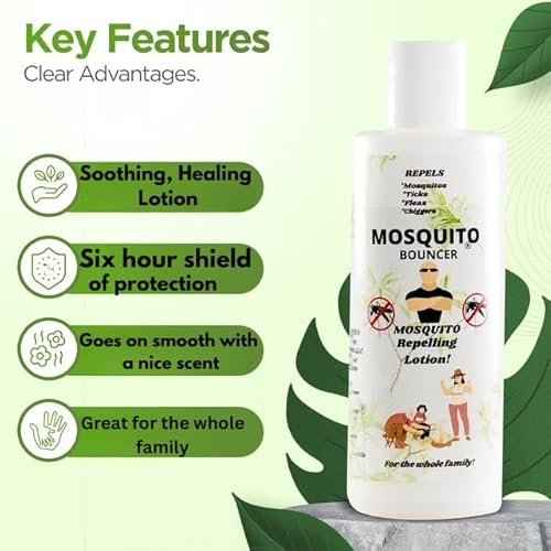 "Mosquito Bouncer Lotion" 4 fl. oz. (pack of 1) A natural, soothing, non toxic, lotion to keep Mosquitos, Ticks, Fleas, and Chiggers, away from you and your family.