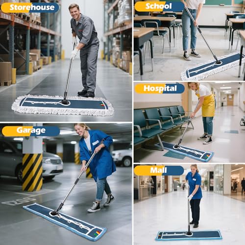 42-Inch Commercial Dust Mop for Floor Cleaning - Heavy Duty Industrial Mop, A-Blue (12')