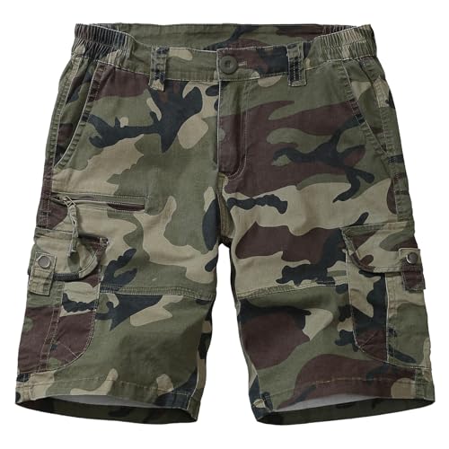 Women's Lightweight Camo Cargo Shorts with 6 Pockets - Elastic Waist, 8 / Camo Variation