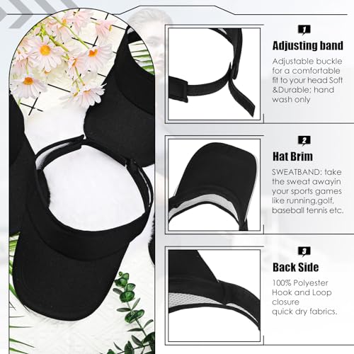 24 Pcs Sun Visors for Women & Men Tennis Sun Hat Visor Black One Size