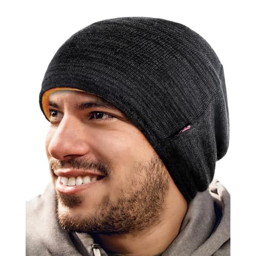 Lvaiz Winter Fleece Lined Knitted Beanie Hats for Men Reversible Windproof Watch Hat Warm Skull Cap for Women
