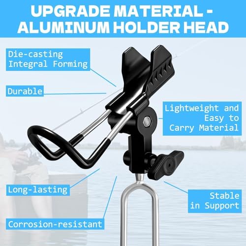 Black Fishing Rod Holder for Ground 2 Pack - Adjustable, Portable, Durable