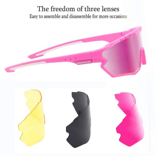 GIEADUN Sports Sunglasses Cycling Glasses Baseball Sunglasses Pink Polarized Glasses with 3 lenses,Fishing,Ski Running Golf (Pink, Large)