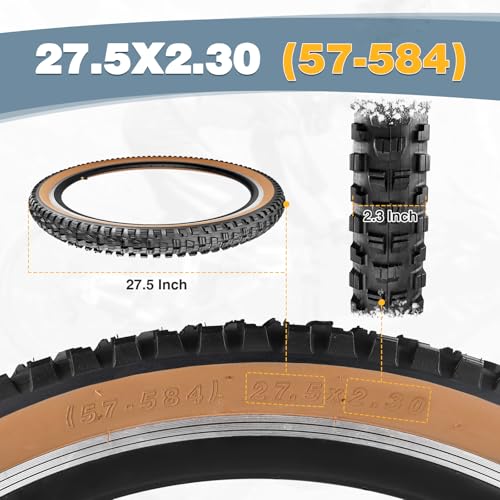 27.5 Inch MTB Bike Tire 2.3 Wide Brown Wall Folding Bead Replacement - 27.5 x 2.3
