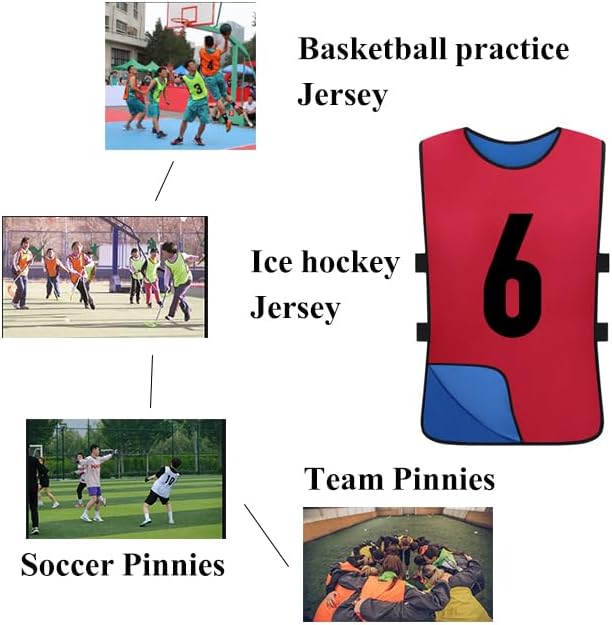 12 Pack Reversible Numbered Pinnies, Double Sided Scrimmage Vest,Team Practice Jerseys for Kids and Adult
