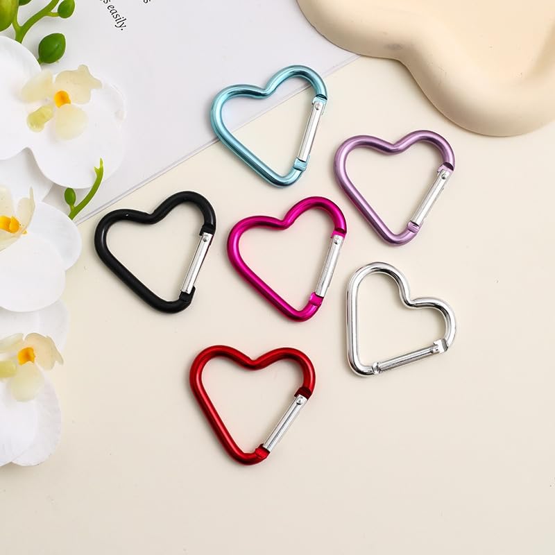 2Pcs Cute Heart Shape Carabiners Keychain Clips,Backpack Water Bottle Aluminum Alloy Accessory and Keychain Carabiners for Dog Leash Water Bottle Holder Snap,Snap Hook for Camping Accessories (Pink)
