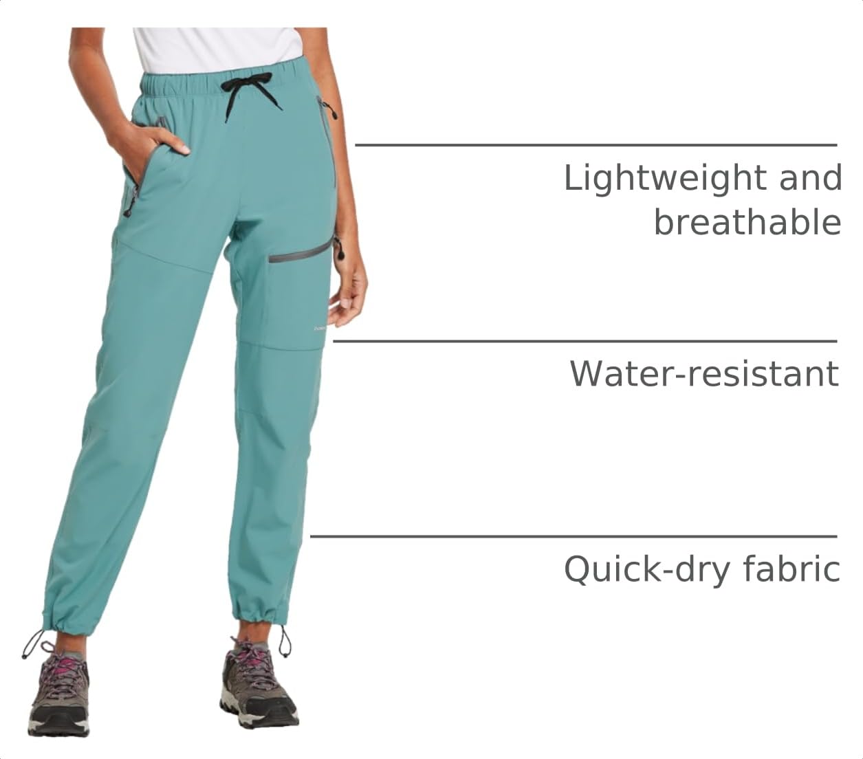 baleaf Women's Hiking Pants Quick Dry Lightweight Water Resistant Stretch Cargo Pants with Zipper Pockets Travel Camping 29''-Pond M