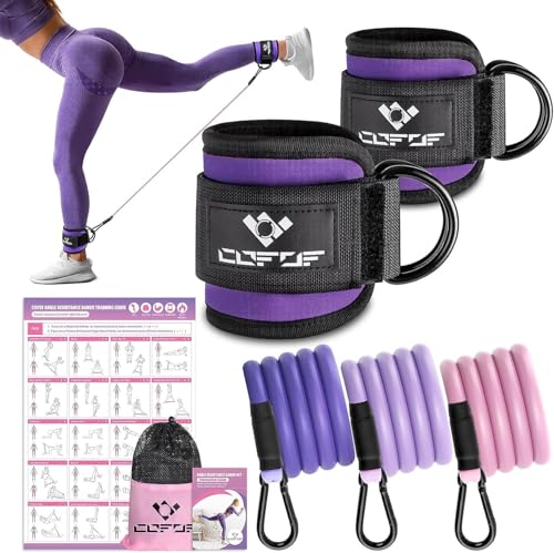 Purple Ankle Resistance Bands with Cuffs for Leg Exercise and Poster