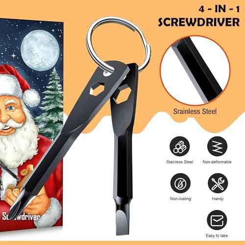 4-in-1 Keychain Screwdriver Gifts for Men Who Have Everything Stocking Stuffers for Adults Christmas Teens Dad Him Husband Ideas Boyfriend Father Tools Bit with Phillips, Slotted and Hex Wrench