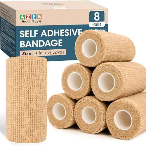 AZEN 8 Pack Self Adhesive Bandage Wrap, 4" X 5 Yards Elastic Cohesive Bandage Wrap, Skin Color Athletic Tape, Ankle Tape, Tattoo Grip Tape Wrap, Vet Wrap