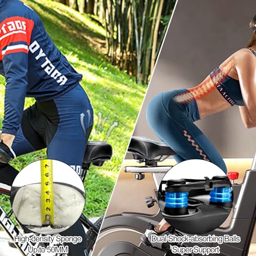 Comfort Bike Saddle Seat with Dual Shock Absorbing Ball and Memory Foam - Wide Waterproof Replacement, Black+Gray Grid