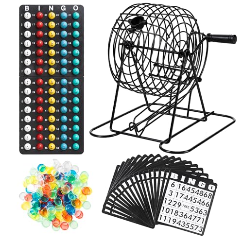 Family Bingo Game Set with Metal Cage and Chips for Kids & Adults