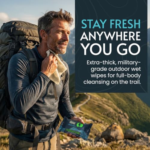 Combat Wipes ACTIVE Outdoor Wet Wipes 25 Count Pack of 2 - Biodegradable, Extra Thick, Aloe & Vitamin E, Body & Hand Cleansing for Camping & Gym