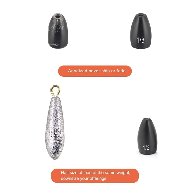 Fishfun Tungsten Flipping Weights 1/8-1/2 oz – No Chip Black 1/4 oz 12 pcs