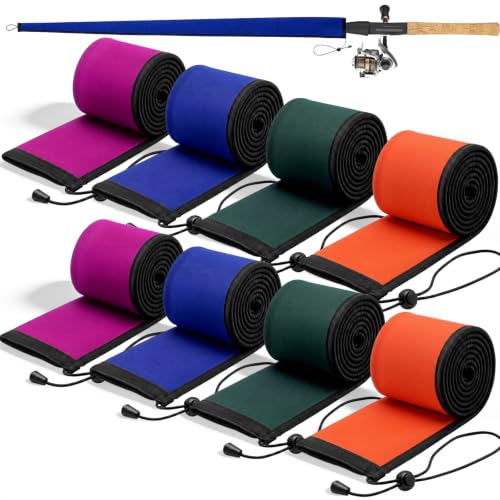 Neoprene Fishing Rod Sleeves 8 Pack - 58 Inch, Solid Color, Protective Pole Covers