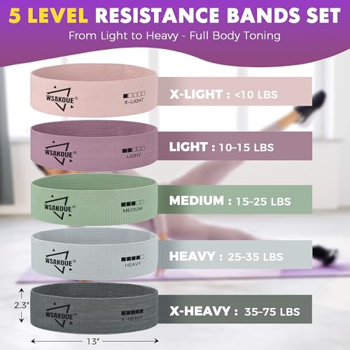 Grey Fabric Resistance Bands for Workout & Glute Training - 5 Levels