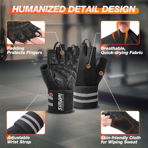 SIMARI Weight Lifting Gloves for Men Women with Wrist Support - Black, X-Large
