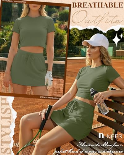 Neer Women's Cotton Skort Sets - Army Green, Large Two-Piece Outfit