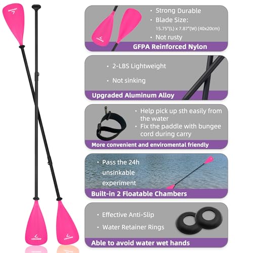 Pink Adjustable Lightweight SUP & Kayak Paddle with Aluminum Shaft - Floating
