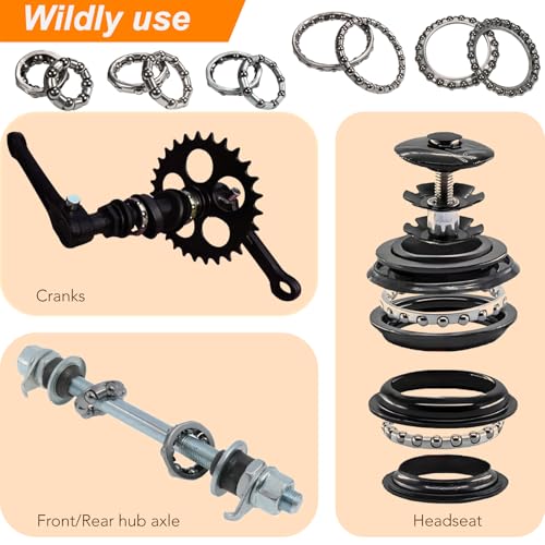 Bicycle Ball Bearing Kit 50 Pieces for Headset, Hub, Crankset - Steel, 4-8mm