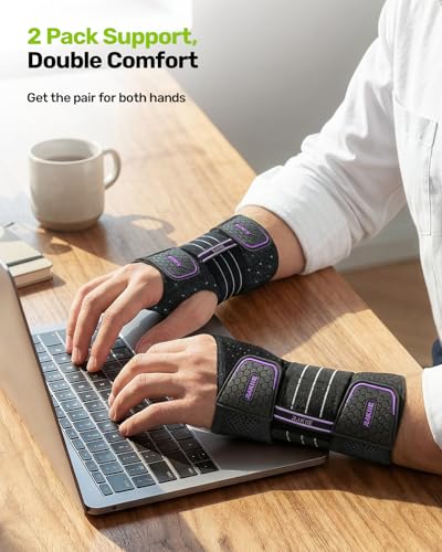 Rakiie 2 Pack Carpal Tunnel Wrist Support Brace - Purple, M