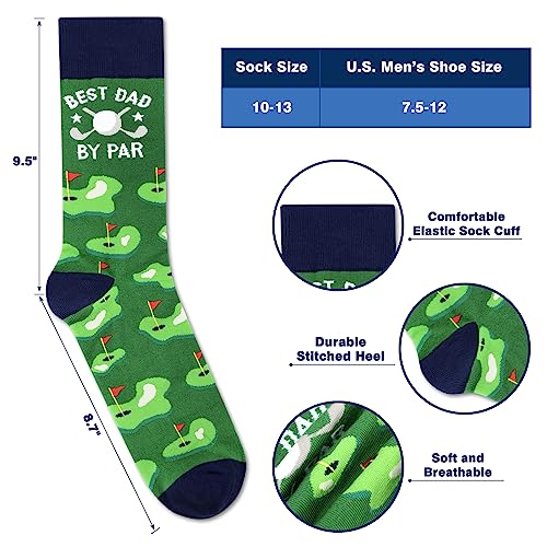 Father Golf Gift Set with Microfiber Waffle Towel, Ball Bag & Funny Socks - Navy Blue