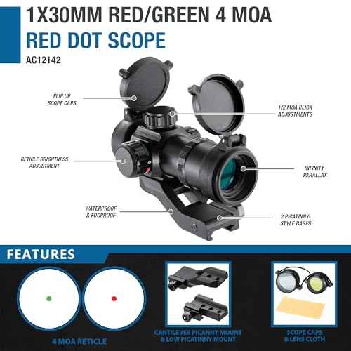 Barska Red Dot Sight ? Compact Reflex Optic Scope with Adjustable Brightness for Rifles, Shotguns, Handguns, and Crossbows