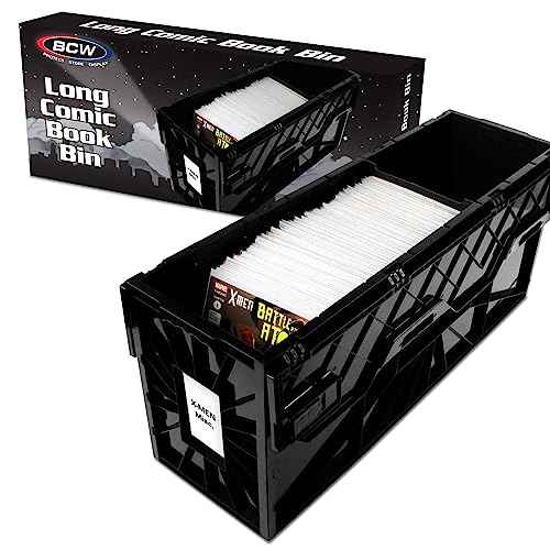 BCW Long Comic Book Bin - 1 Pack | Heavy Duty Comic Book Storage Box | Stackable Comic Bin Organizer for 300 Comics Each | Acid-Free Plastic Comic Book Box with Divider & Label Slot
