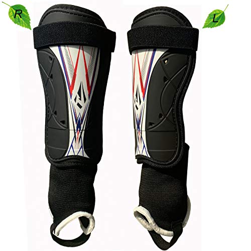 Soccer Shin Guards with Low-Profile Flexible Impact Protection - Medium Black/White, Youth & Junior