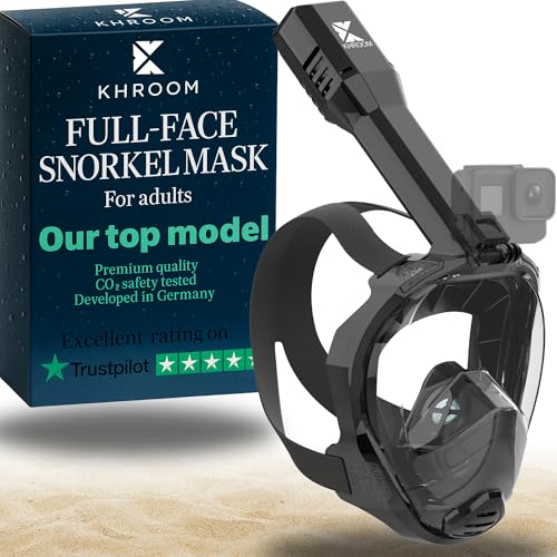 Full Face Snorkel Mask for Adults - CO2 Safe, Anti-Fog, 180° View, L/XL Black Meshbag